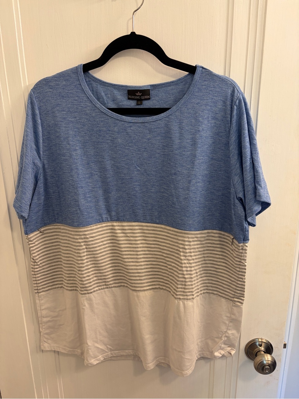 Nursing Queen Blue and Cream Colorblock Short Sleeve Tee
